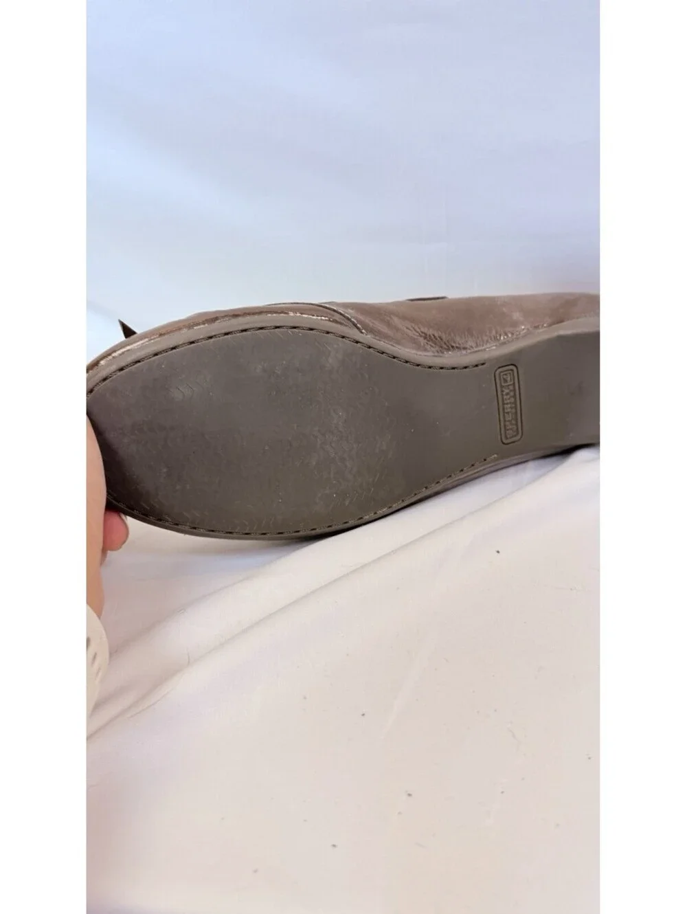 SPERRY Top Sider Brown Crinkle Patent Leather SANDPIPER Skimmer Flats Size 7.5 M